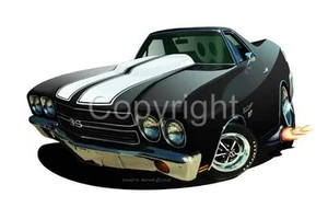 1970 SS Muscle Car Pickup Replica Cartoon T-Shirt #6609 El Camino automotive art - Picture 1 of 1