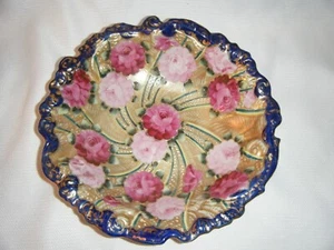 NIPPON SCHALE handbemalte Rosen mit Kobaltrand und Goldperlen 10 3/4" - Bild 1 von 10