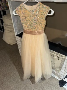 Girls Size 10 Rare Editions Holiday Formal Party Dress Gold Rhinestones Wedding - Picture 1 of 13