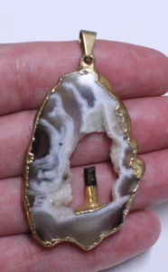 Gold Electroform Occo Agate Slice Druzy Pendant - Picture 1 of 3