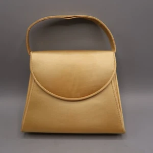 Vintage 80s LORD & TAYLOR Gold Satin Purse Handbag w Mirror & Crossbody Strap - Picture 1 of 8