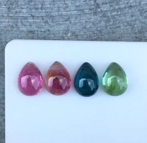 Excellent multi tourmaline well cabochon good quality 4 pieces pear 7.70 carat - Picture 1 of 5