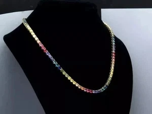 18CT Round Lab Created Rainbow Sapphire Tennis Necklace 14k White Gold Finish - Picture 1 of 7