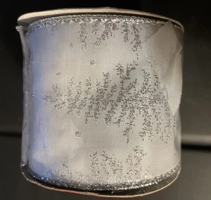 Silber & Weiß Baum Drahtband 2,5 Zoll breit 12’ lang Neu und versiegelt - Bild 1 von 6