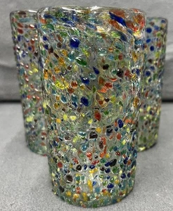 Juego de 5 vasos mexicanos soplados a mano con diseño de roca de confeti (14 OZ cada uno) - Imagen 1 de 7
