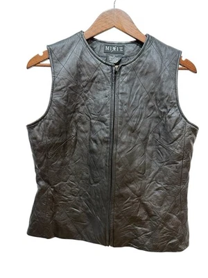 Chaleco de cuero Mixit para mujer 8 negro cremallera forro frontal motociclista gótico Foto 1 de 4