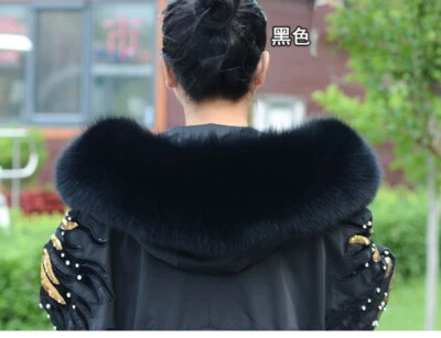 Bufanda con cuello de piel de zorro real para una chaqueta con capucha y parka dedicada blanca negra Foto 1 de 4