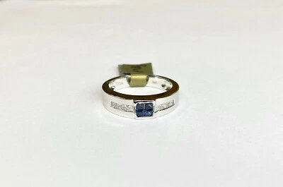 Banda de oro blanco de 14k para hombre con zafiros naturales y diamantes de 0,38 CTW (talla 9,5) Foto 1 de 4