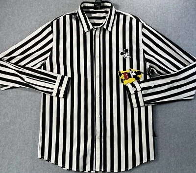 Camisa Disney X Forever 21 Mickey Mouse Para Hombre Pequeña Negra Blanca Rayas Nueva Con Etiquetas Nueva Foto 1 de 4