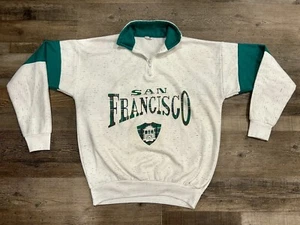 San Francisco Vintage 90`s Mens Gray Green 1/4 Zip Pullover Sweatshirt Size L - Picture 1 of 11