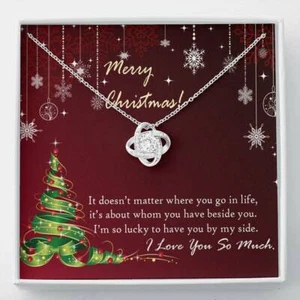 Love Knot Necklace Christmas Gift To My Wife|Girlfriend So Lucky To Have You - Picture 1 of 10