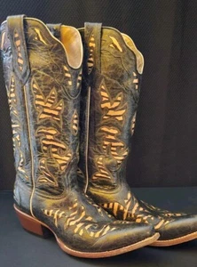 Johnny Ringo Leather Western Boots Zebra Womens Size 9.5 B - Picture 1 of 9