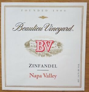 etiquettes vins USA BEAULIEU Vineyard Zinfandel Napa Valley 96 wine labels
