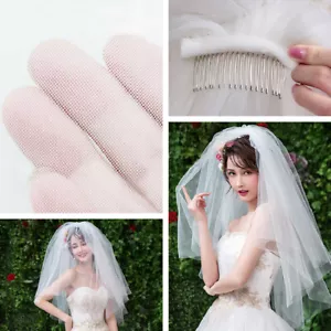 Hochzeit Weiß Braut Schleier Doppellagig mit Kamm Schleier Kopfbedeckung Zubehör - Bild 1 von 8