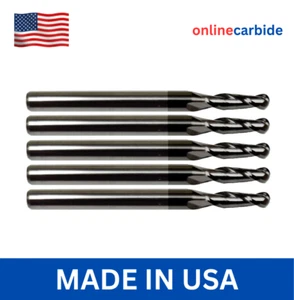 Paquete de 5 fresas de extremo de carburo sólido de 3/32" - recubiertas de TiALN - 4 punta de bola de flauta CNC EE. UU. - Imagen 1 de 3