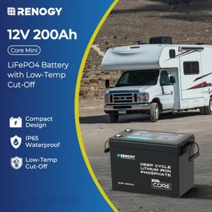 Renogy 200Ah 12V LiFePO4 Lithium Battery 5000+ Cycles BMS RV Marine and Off-grid - Picture 1 of 9