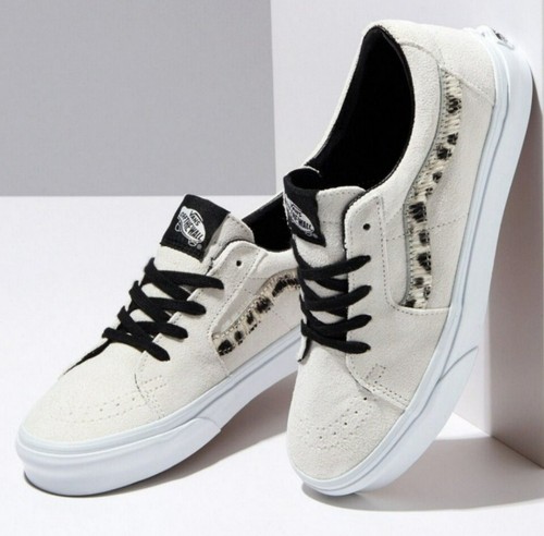 Scarpe basse nuove con etichette Vans Sk8 Low in pelle scamosciata morbida marshmallow dalmata TAGLIA M 5 5 W 7