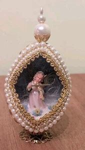 Vintage Christmas Goose Egg Diorama Angel With Violin - Picture 1 of 5