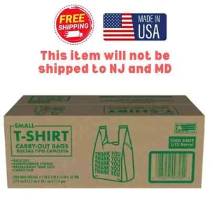 Small T-Shirt Carry-Out Bags, 7" x 5" x 15" (2000 ct.) New Stock - Picture 1 of 3