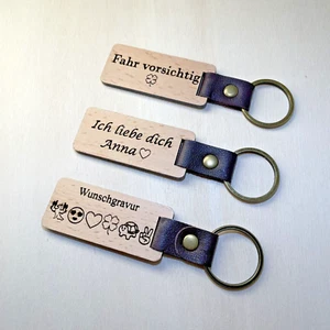 Schlüsselanhänger personalisiert aus Holz mit Gravur Wunschtext selbst gestalten - Bild 1 von 7