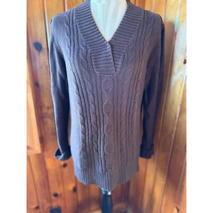 Faded Glory Cable Knit V-Neck Sweater Brown Tunic Long Sleeve size XL - Picture 1 of 4