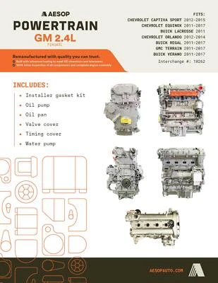 MOTOR 2.4L SERVE GMC TERRAIN 2017 VIN K 8º dígito 19300255 opt LEA - Imagem 1 de 4