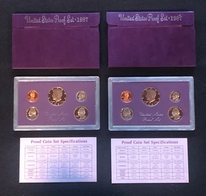 (2)x 1987-S PROOF SETS U.S. Mint (5 Coins each Set) w/Packaging & COAs LOT - Picture 1 of 4