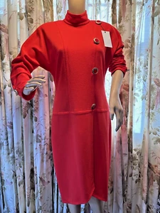 Vintage Caron Chicago Dress Long Sleeve Red Button Accents Size 6 - Picture 1 of 13