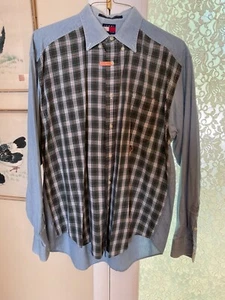 VTG Tommy Hilfiger Plaid Front Denim Long Sleeve Button Shirt Men's M - Picture 1 of 7