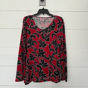 Camisa Top Chico’s Mujer’s 2 Rojo Estampado Manga Larga Elástica - Imagen 1 de 5