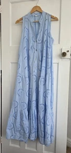 made in italy Pale Blue Broderie Anglaise Tiered Maxi Dress Boho Beach Hippie - Picture 1 of 9