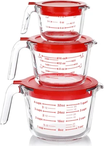 6 Pcs Glass Measuring Cups with Lids Set, 1-Cup, 2-Cup, 4-Cup Measuring Jugs wit - Picture 1 of 11