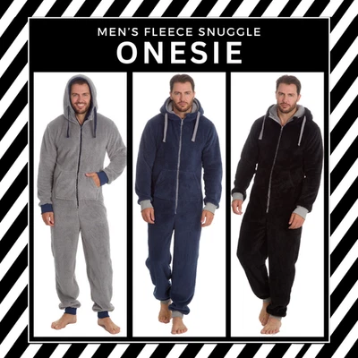 Mens Boys Fleece 1Onesie Fluffy All In One Snuggle Hooded Jumpsuit - Image 1 of 4