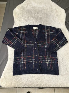 ID Distinction Strickjacke Pullover Damen Medium Mohair kariert blau Cardigan Sweater - Bild 1 von 6