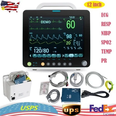 12" Portable Multi-parameter Patient Monitor ECG,NIBP,SPO2,TEMP,PR,ALARM CE USA - Image 1 of 4