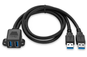 Wonderwires Dual USB 3.0 A Male to Dual Female Screw Panel Mount Extension Cable - Picture 1 of 10