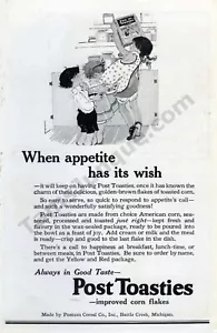 1922 Postum Müsli Co Toasties Frühstück gepflegter DRUCK ANZEIGE über 100 Jahre alt (3250) - Bild 1 von 1