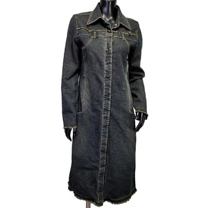 Vintage 90s Y2K 725 Originals Jrs 7 Dark Wash Denim Coat Frayed Raw Hem - Picture 1 of 13