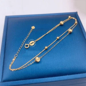 aU750 18K Gelbgold Kette dünne Perlen Weizen O Gliederarmband 6,4-7,8 Zoll - Bild 1 von 5