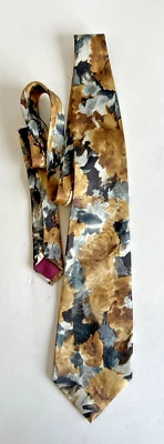 Corbata floral abstracta dorada vintage Philippe Longet 55 pulgadas de largo Pari G2U Foto 1 de 4