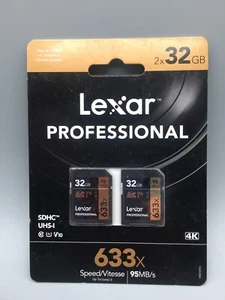 2x Lexar Professional 32GB SDHC Class 10 U1 UHS-I Memory Cards Speed 95MB/s 633x - Picture 1 of 6