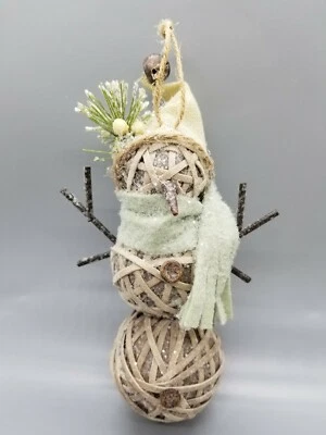 Adorno de muñeco de nieve estilo madera flocado primitivo Navidad b2 Foto 1 de 4