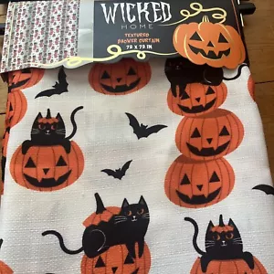 HALLOWEEN SHOWER CURTAIN BLACK CATS, BATS & JACK O LANTERNS CUTE 72"x72" NEW - Picture 1 of 6