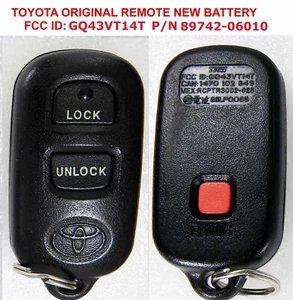 OEM TOYOTA LOGO KEYLESS ENTRY REMOTE KEY TRANSMITTER 2 BUTTON PANIC GQ43VT14T - Foto 1 di 2