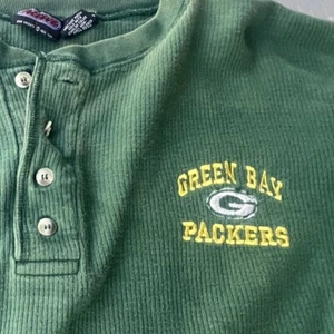 Vintage 90er Jahre Active Green Bay PACKERS Henley Shirt Herren großer Pullover NFL Knopf - Bild 1 von 8