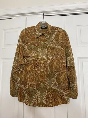Blusa Camisa Vintage Linda Allard para Ellen Tracy Talla 6 Seda Marrón Cachemira Foto 1 de 4