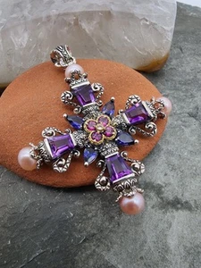 Sterling Silver 925 18k Gold Barbara Bixby Maltese Cross Pendant Ag 2551 - Picture 1 of 10