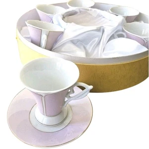 Classic Coffee & Tea Demitasse Set 6 Cups & Saucers Lavender Gold Trim Gift Box - Picture 1 of 3