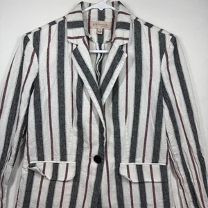Philosophy Republic Clothing Striped Linen Blend Blazer Women Size 4 - Picture 1 of 12