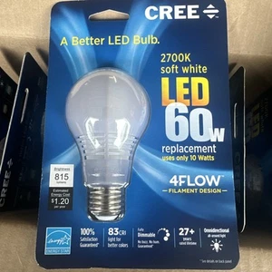 CREE Soft White LED 60W Dimmable Glass Bulb 815 Lumens - New Case Pack Of 8 - Picture 1 of 4